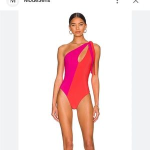 Beach Riot one piece swimsuit bright pink / red halter or side neck rie